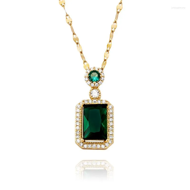 Collane con ciondolo Hip Hop Green Square CZ Stone Paved Bling Iced Out Collana con pendenti geometrici per uomo Donna Rapper Jewelry Gift