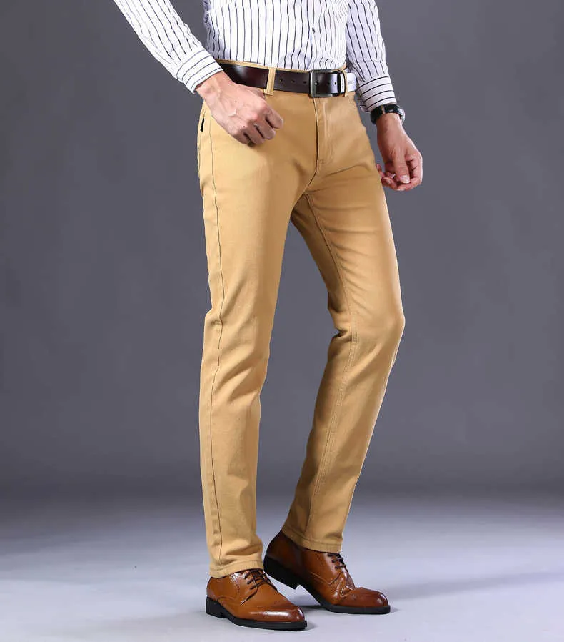 2022 nya Khaki Jeans för män Klassisk stil Affärsmode Enfärgad Stretch Raka jeansbyxor Byxor av manligt märke_voghion.com