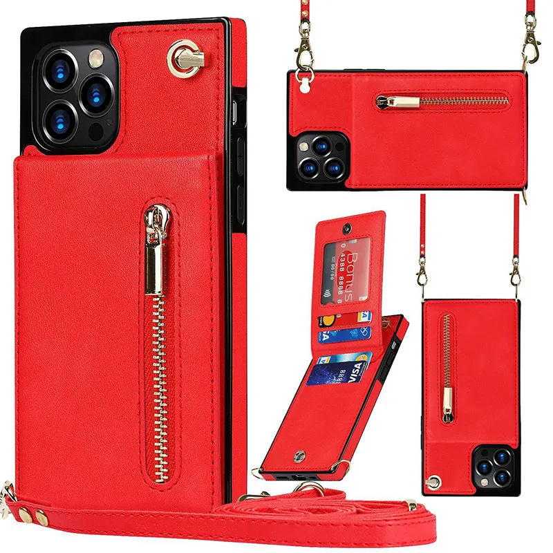 Cell Phone Cases Cross-body Metallic Lock TPU Leather Card Pocket Case For IPhone14 PRO Apple13 12 11 max XR Protective Covers Handbag Non-slip With Strap Tide Brand