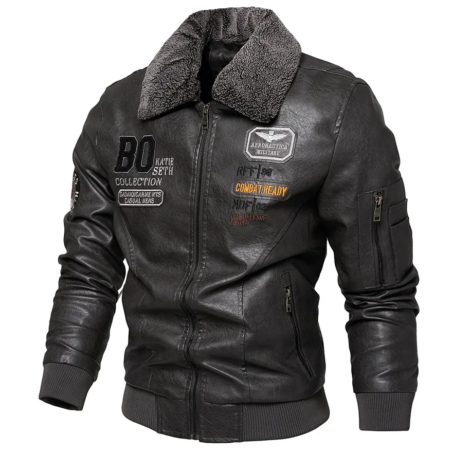 Men's Leather black gray jacket men winter fleece new lamb wool coat man Hippie warm coats Hip hop college man sportswear designer baseballs jackets