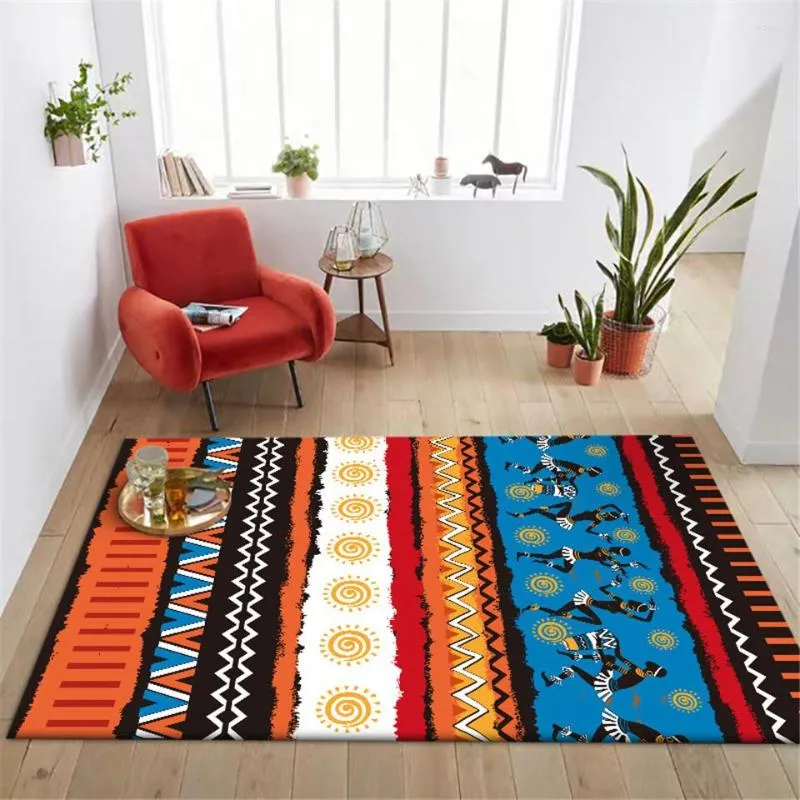 Tapis Wishstar Bohême Tapis Orange Bleu Tapis Géométrique Imprimé Africain Ethnique Tribu Style Tapis De Sol Chambre Rayé Tapis De Cuisine