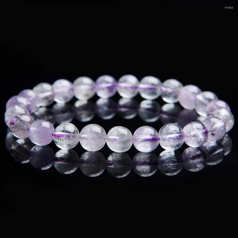 Strand 8mm Orijinal Doğal Mor Kunzite Gems Kristal Kuvars Yuvarlak Streç Cazibesi Kadınlar için Boncuk Bilezik