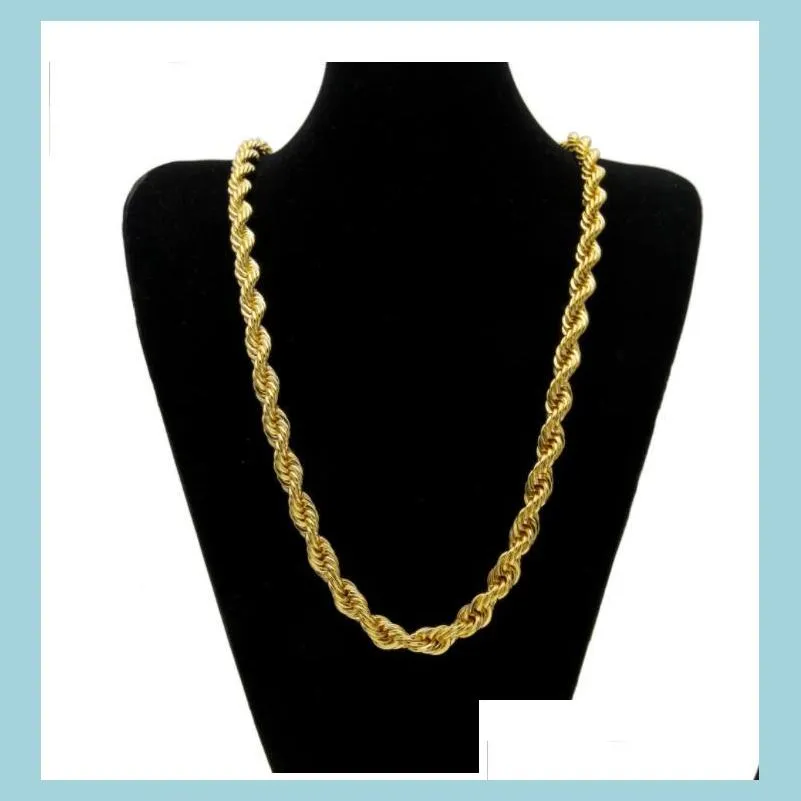 Kedjor kedjor halsband h￤ngar smycken 10mm tjockt 76 cm l￥ngt rep vriden kedja 24k guldpl￤terad hiphop tung halsband f￶r m￤n dro otsdz