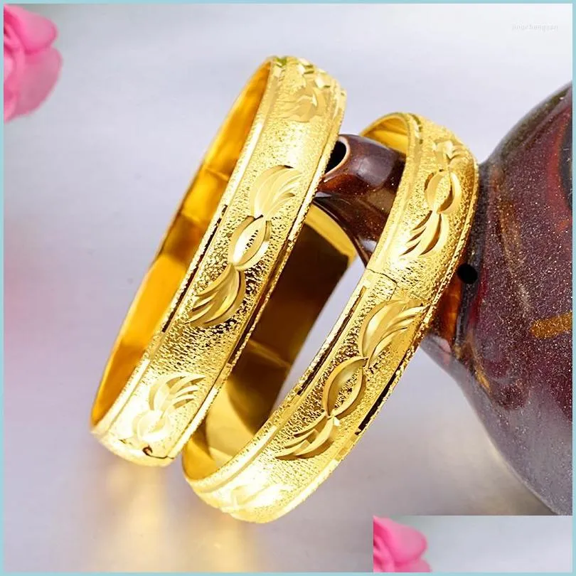 Bangle Bangle 24k Gold Plated Armband Bangles For Womens Bride Sand 12m Boutique Buckle Face Tjockade smycken gåvor Drop Delivery Dhcof