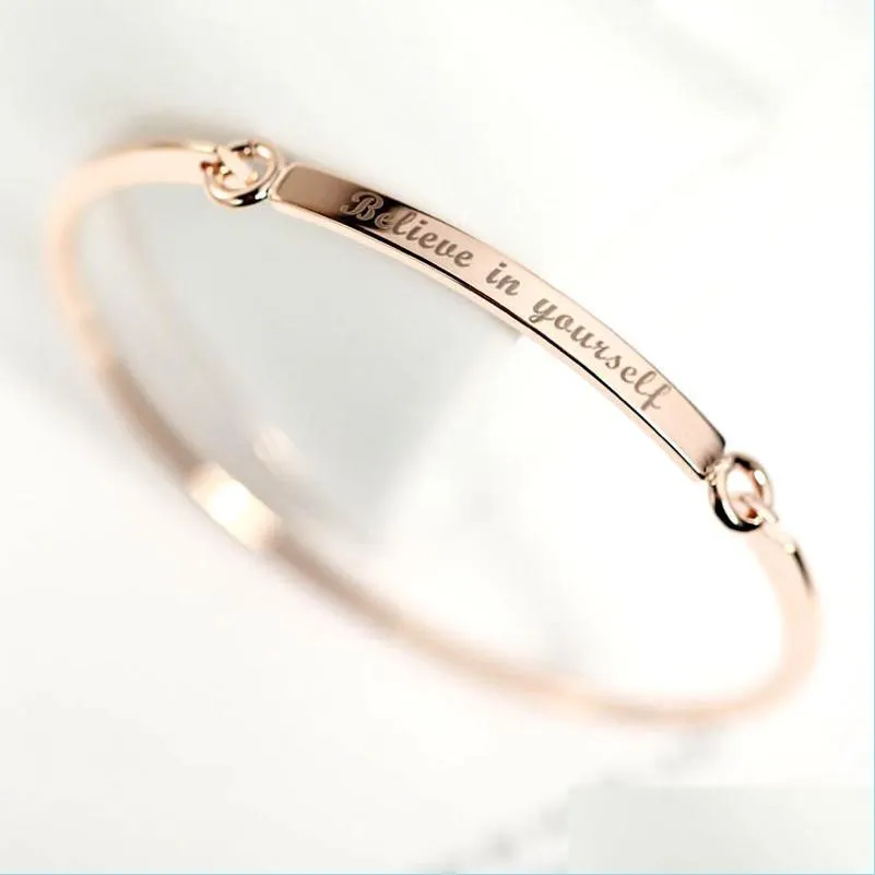 Bangle Bangle Fashion Rose Gold kleur liefdesbrief armbanden armbanden voor vrouwen/Koreaanse luxe sieraden pseiras groothandel/pserasbangle d dhqlm