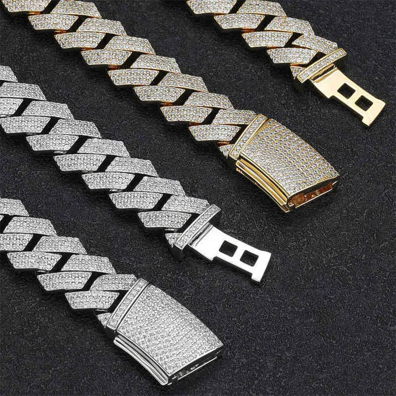16MM Hip Hop Rhomb Iced Out 18K Gold Plated CZ Micro Pave Miami Cuban Link Chain