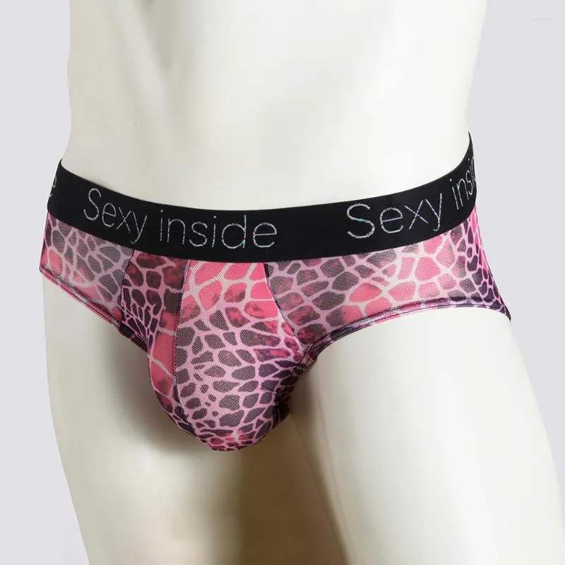 Culotte Fantaisie Culotte Glace Soie Hommes Sous-Vêtements Sexy Fierce Print Briefs Gay Underpant Sissy Lingerie Érotique Renforcer Sheer Bulge Knicker