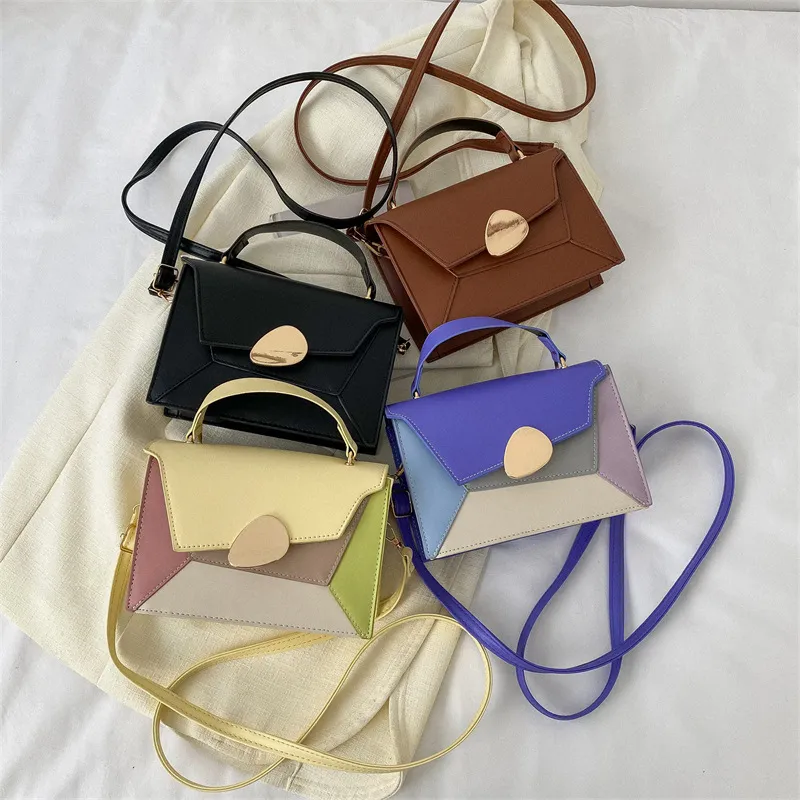 Children handbags girls splicing PU leather square crossbody bags lady style kids single shoulder coin purse