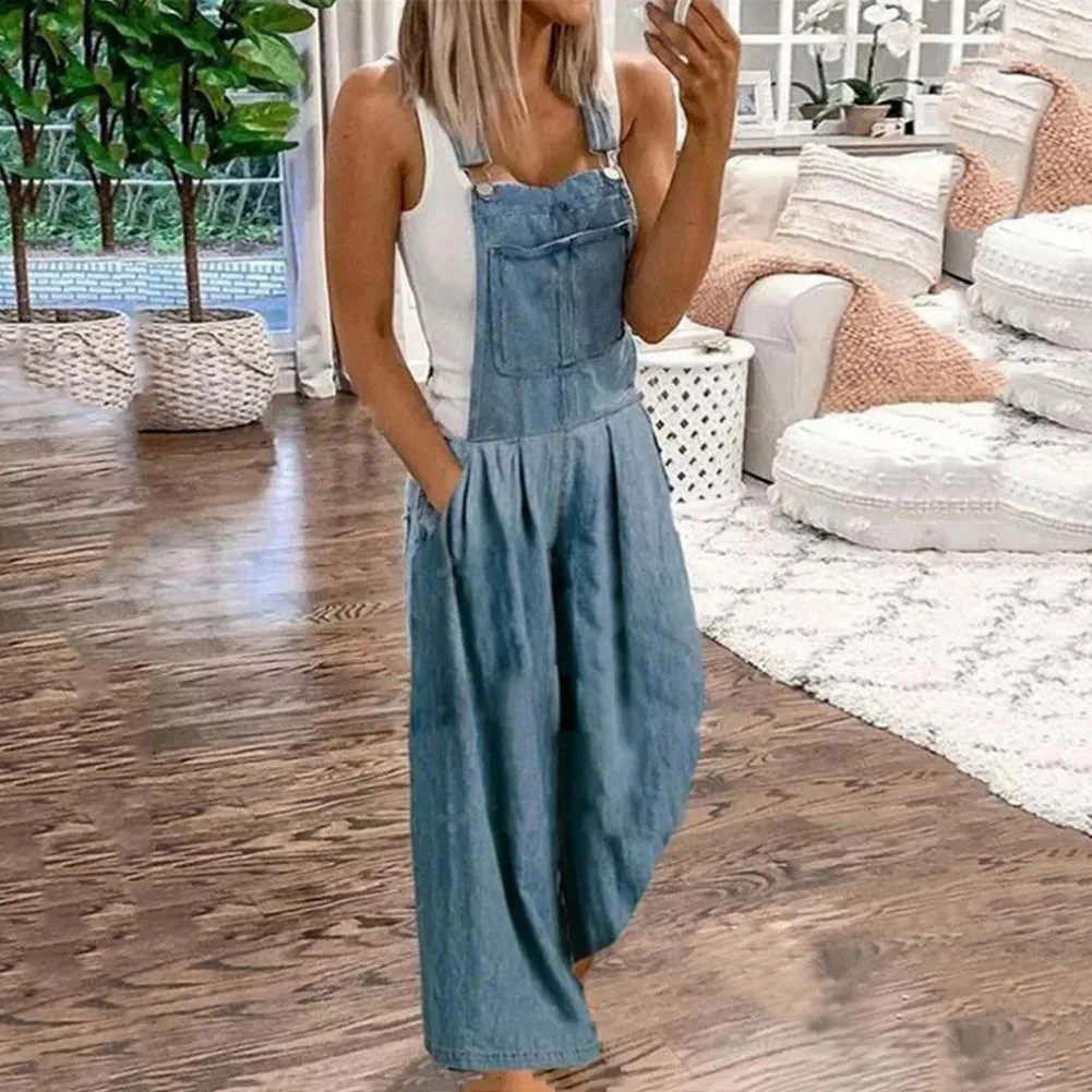 Jamlynbo Women Denim Overalls Long Jumpsuit Casual Baggy Bib