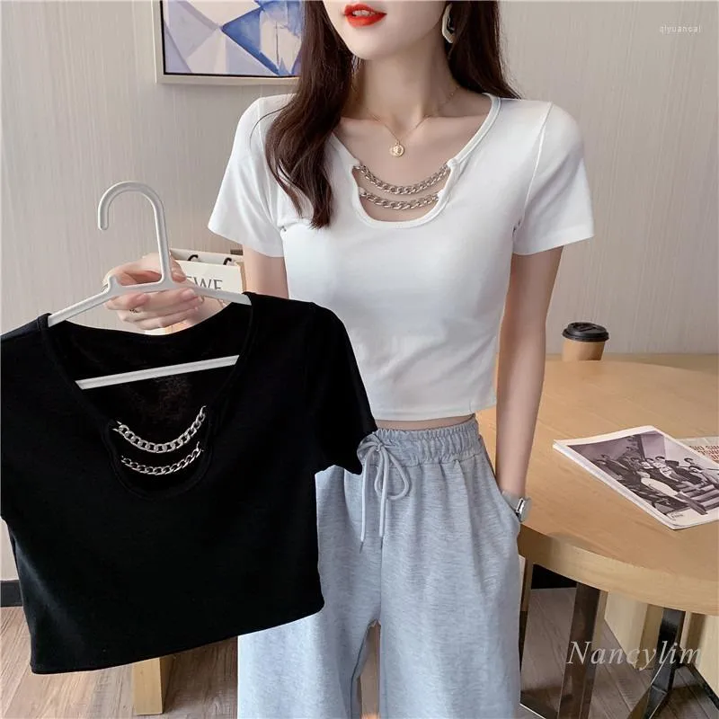 Kvinnors T-skjortor 2022 Summer Super-Croped T-shirt Women's Short Sleeve Slim Fit High midje navel-exponerade toppinsatser Vit svart