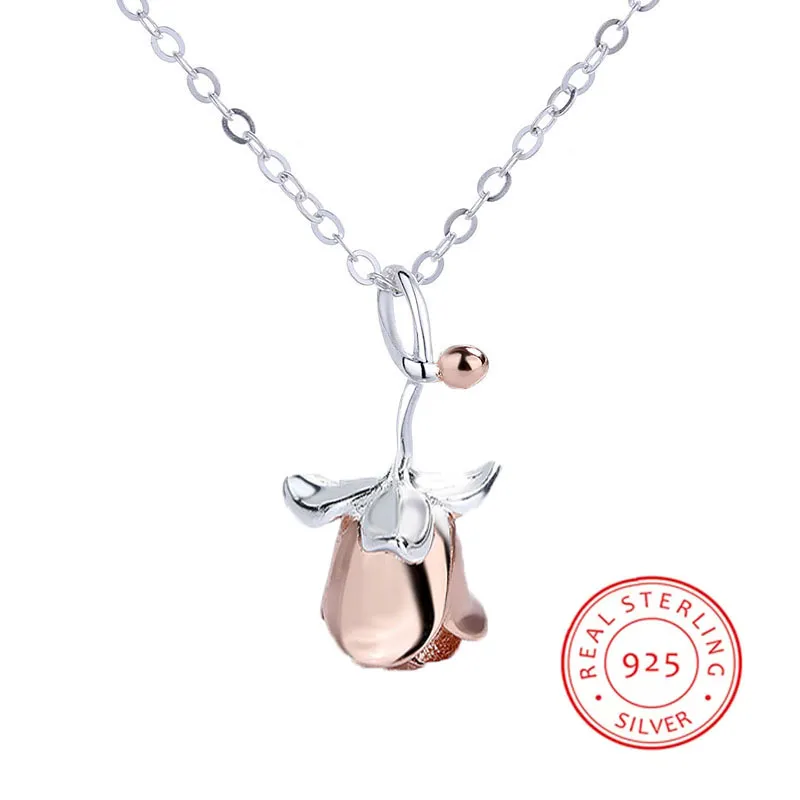 Romantique Rose Rouge Colliers 2023 Tendance 100% 925 Argent Sterling Deux Tons Fleur Pendentif Bijoux Saint Valentin cadeaux