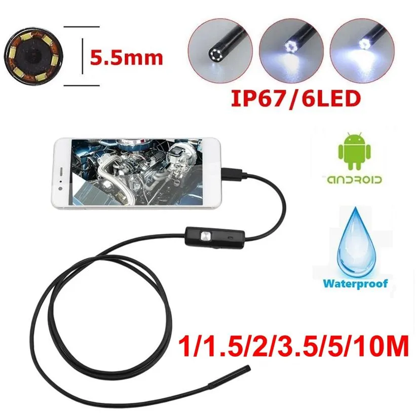 5 5mm内視鏡USBミニカメラフレキシブルIP67防水マイクロUSB検査ボアスコープカメラAndroid 6 LED調整可能2821