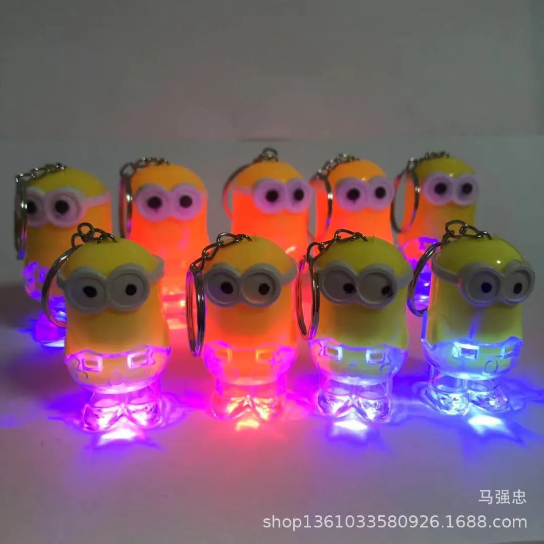 Arrival Minion LED Gadget Light Keychain Key Chain Ring Kevin Bob Flashlight Torch Sound Toy Despicable Me Kids Christmas Promotion Gift