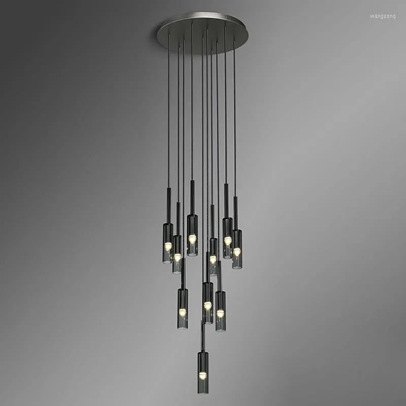 Pendant Lamps Black Modern Long Staircase Chandeliers Led Lamp Large Lights Luxury Decor For High Ceiling Living Room Bedroom Kitchen