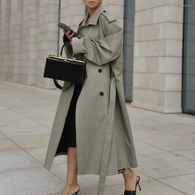 Trench da donna Cappotto da donna High Street Fashion Silhouette Giacca a vento lunga in gabardine con bottoni a doppia fila