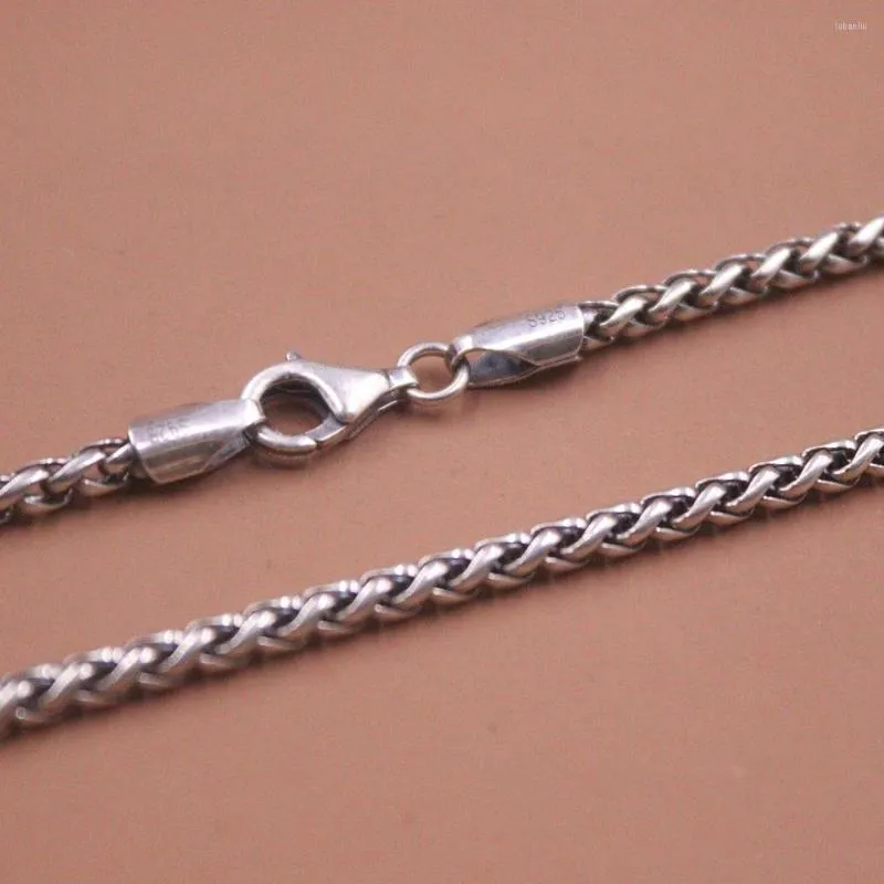 Kedjor Real 925 Sterling Silver Necklace Men's 3mm Bredd Wheat Link Vintage Jewelry 26Inch