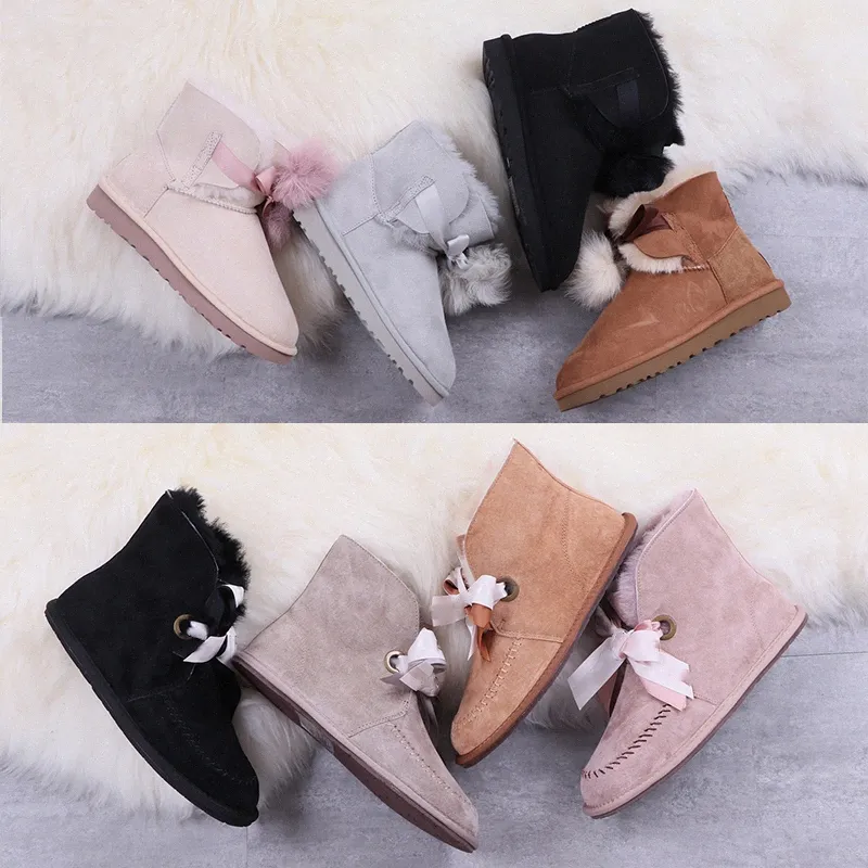 LM Australia wool Gita Pengran Boots Heart Tuscan Fur Ball Double Ribbon Variety Bow Two-Wear Series Women's Boot Black Fur Integrated Waterproof An k5gk#