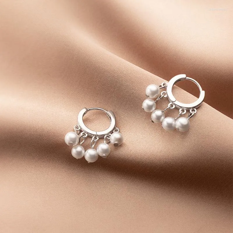 Hoopörhängen 925 Sterling Silver Tassel Ins oregelbundna sötvattenpärlor Hoops Earring For Woman Engagement Party Elegant Jewelry