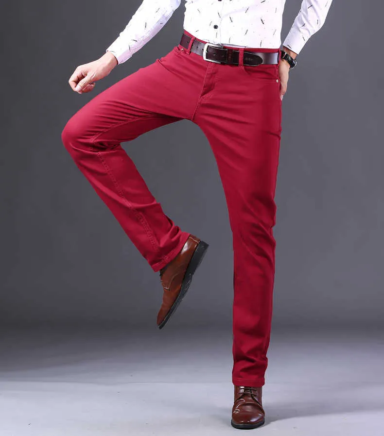 2022 nya Khaki Jeans för män Klassisk stil Affärsmode Enfärgad Stretch Raka jeansbyxor Byxor av manligt märke_voghion.com