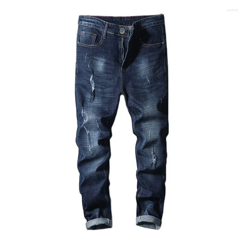 Calças masculinas Primavera outono 2022 Jeans masculinos coreanos da moda azul azul esbugalhado casual desgosto