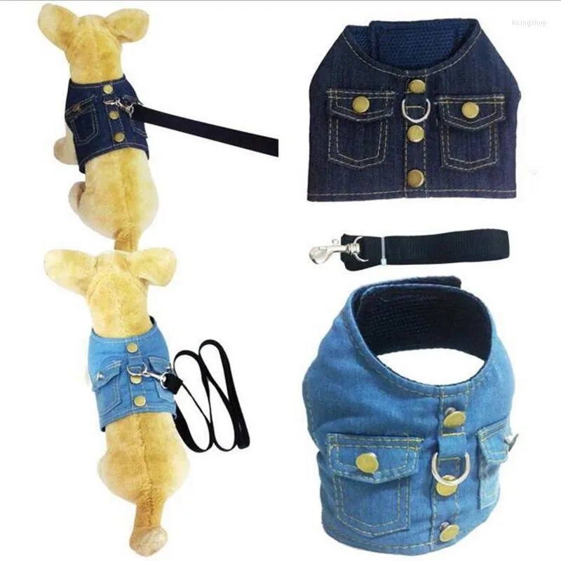 Colliers pour chiens, gilet en Denim à la mode, harnais respirant pour animaux de compagnie, sangles pour chat, laisse pour chiot, collier de poitrine, tenues, produits pour petits approvisionnements