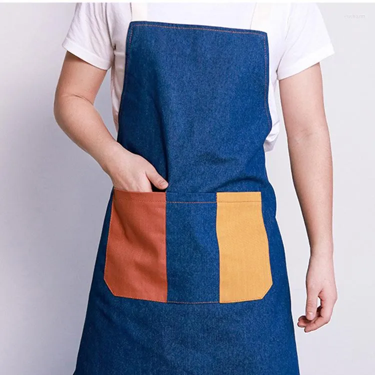 Aprons Canvas Patchwork Pocket Chef Pinafore Home Baking Bibs Cooking Accessories House Cleaning Women Apron Kitchen 46453