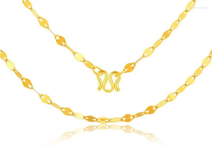 Chaînes Pure 24K Yellow Gold Blade Chain Necklace / 999 Arrival Women Necklace 4g