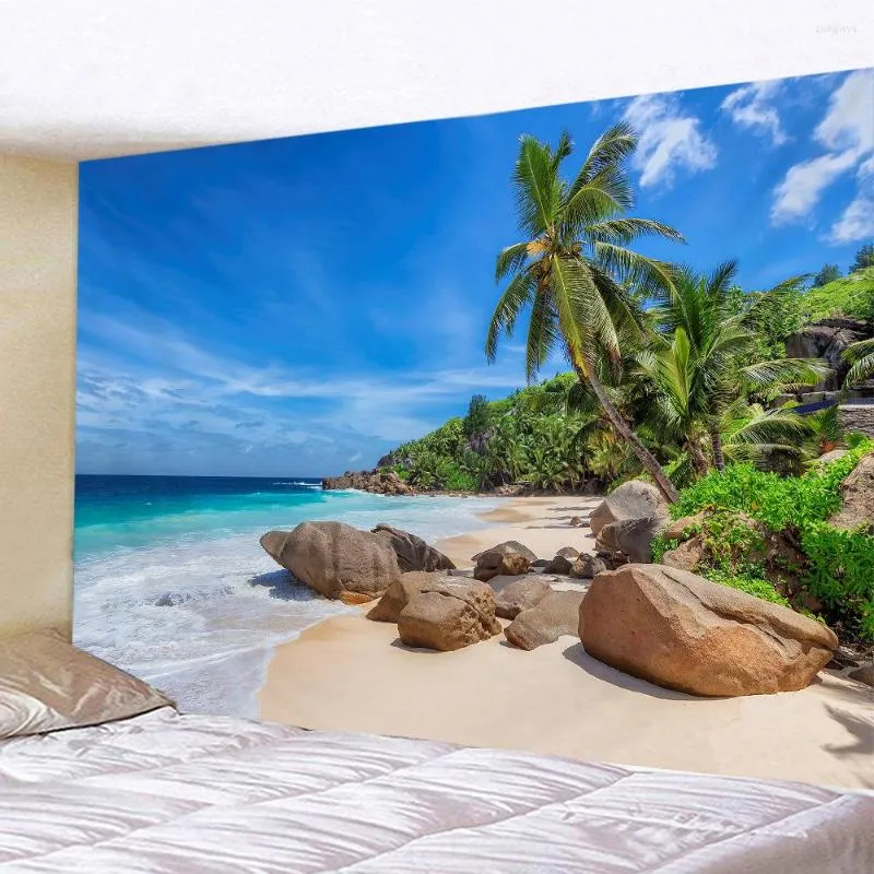 Tapestries النباتات الاستوائية Seascape جدار النسيج معلقة 3D جوز الهند الشمال الشمال