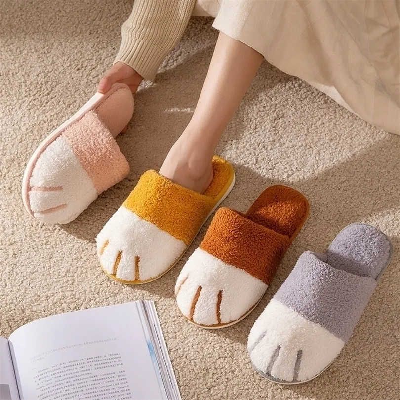 Slippers Winter House Cotton Warm Fur Shoes Comfortable Cute Lovely Cartoon Cat Indoor Bedroom Women Men Lovers Furry Slides 221103