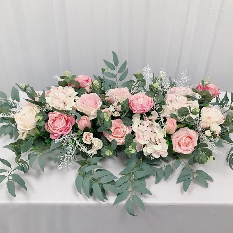 Flores decorativas Hvayi Artificial Rose Flower Row Pequena mesa de canto corredor rosa seda casamento falso Diy Home Garland Decor