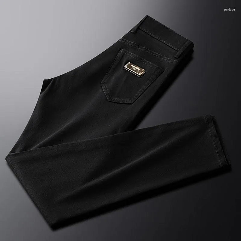 Calças masculinas leves de luxo de luxo de qualidade casual jeans masculino slim reto de outono Business calças