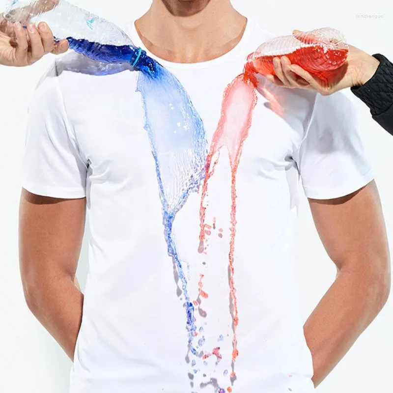 Herenpakken B1852 Creatieve hydrofobe antidirty waterdichte waterdichte vaste kleur mannen t-shirt zachte korte mouw snel droge top ademende slijtage