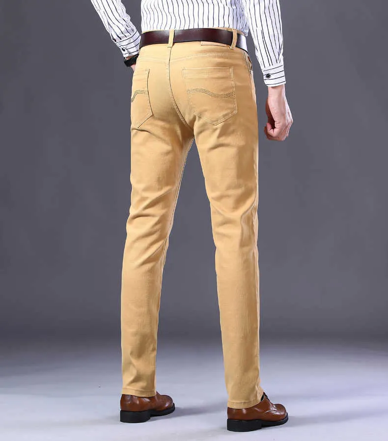 2022 nya Khaki Jeans för män Klassisk stil Affärsmode Enfärgad Stretch Raka jeansbyxor Byxor av manligt märke_voghion.com