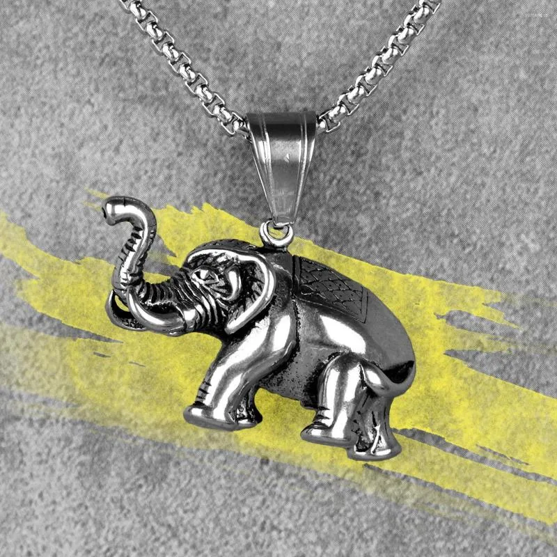 Pendentif Colliers Éléphant Animal Hommes Longs Pendentifs Chaîne Punk Hip Hop Pour Garçon Mâle En Acier Inoxydable Bijoux Créativité Cadeau En Gros