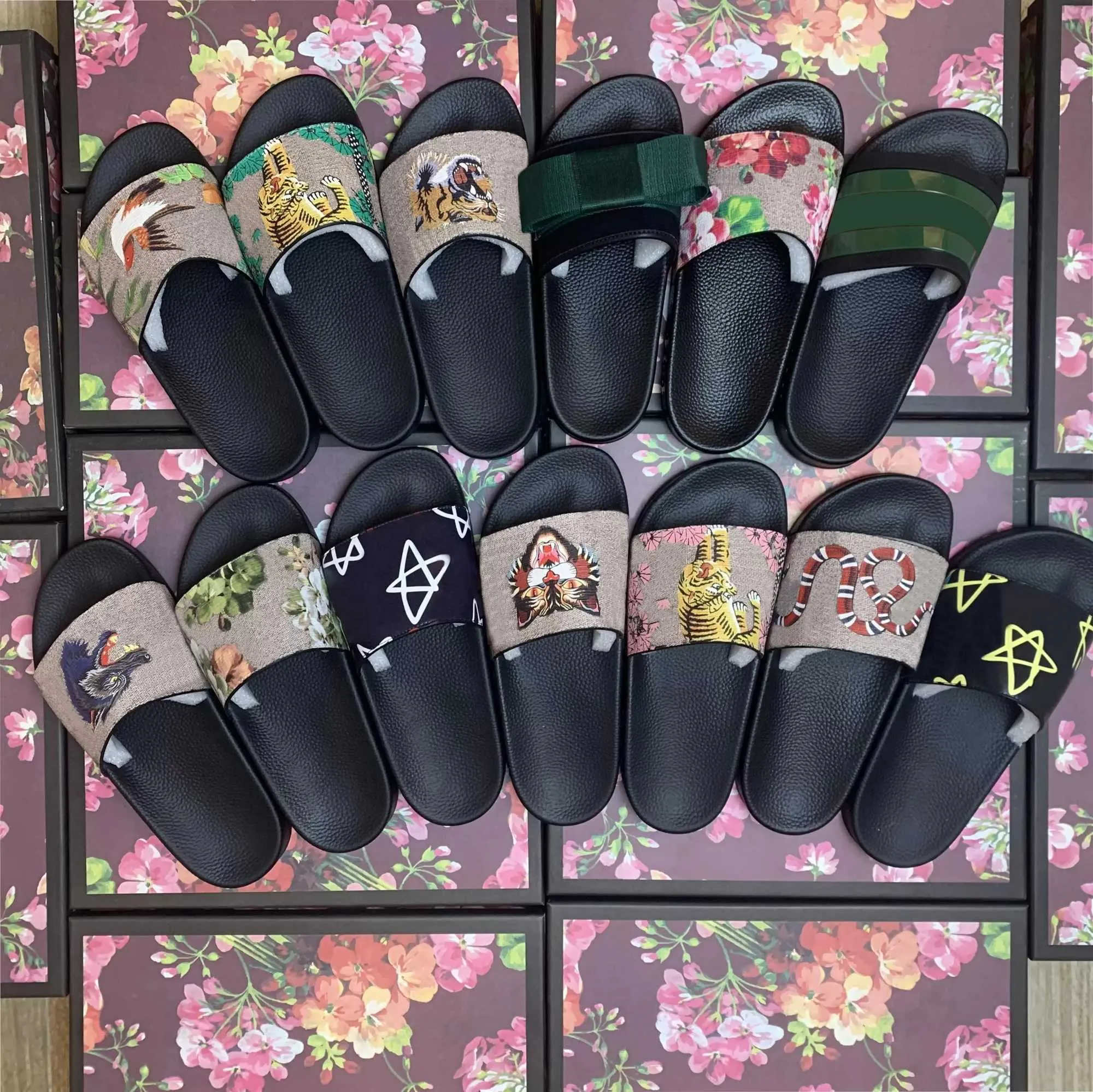 Women Slippers Sandals Flip Flops Casual Slipper Bag Shoes Wide Flat Summer Printing With Flower Box Dust Designer Men