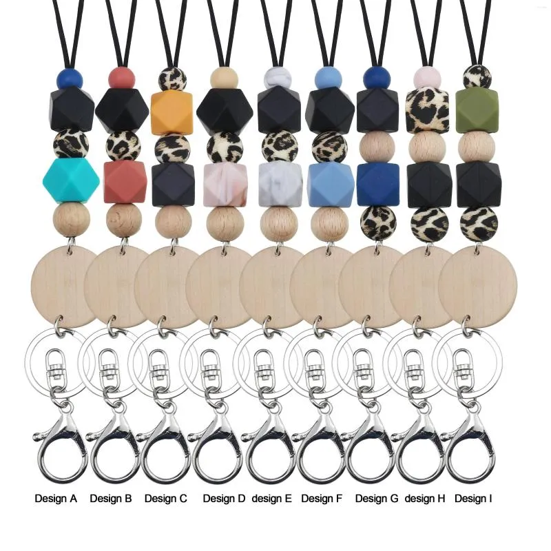 Pendentif colliers bricolage Silicone perle lanière porte-clés disque en bois bois perlé enseignant idées cadeaux bijoux accessoire