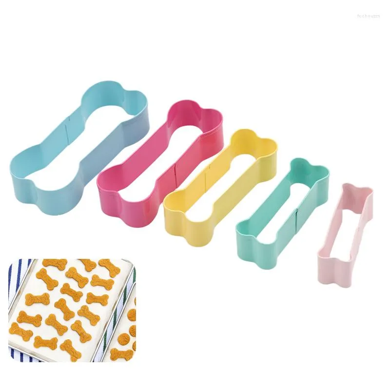 Bakning Mögel Dog Bone Shape Cookie Cutter Set For Kids Suitabel Cake and Decorating Tools 5st rostfritt stål kexform