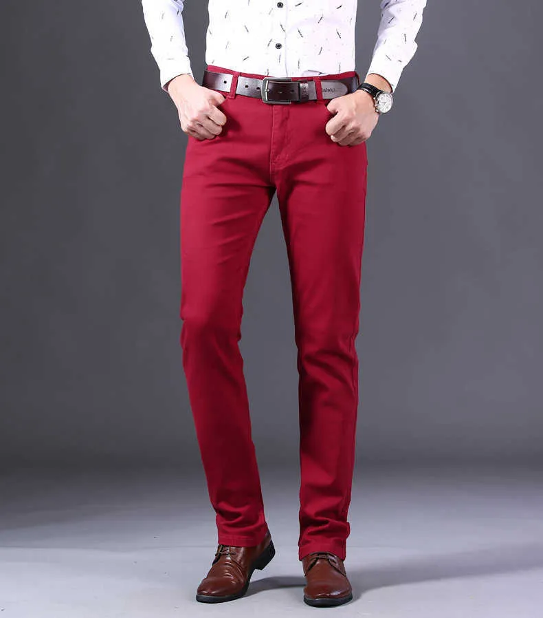 2022 nya Khaki Jeans för män Klassisk stil Affärsmode Enfärgad Stretch Raka jeansbyxor Byxor av manligt märke_voghion.com