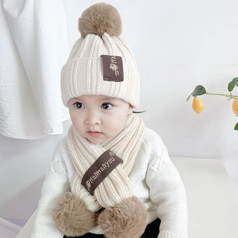 Écharpes automne et hiver enfants chapeau écharpe ensemble chaud simple bonnet de laine garçons filles tricoté deux pièces bébé 221103