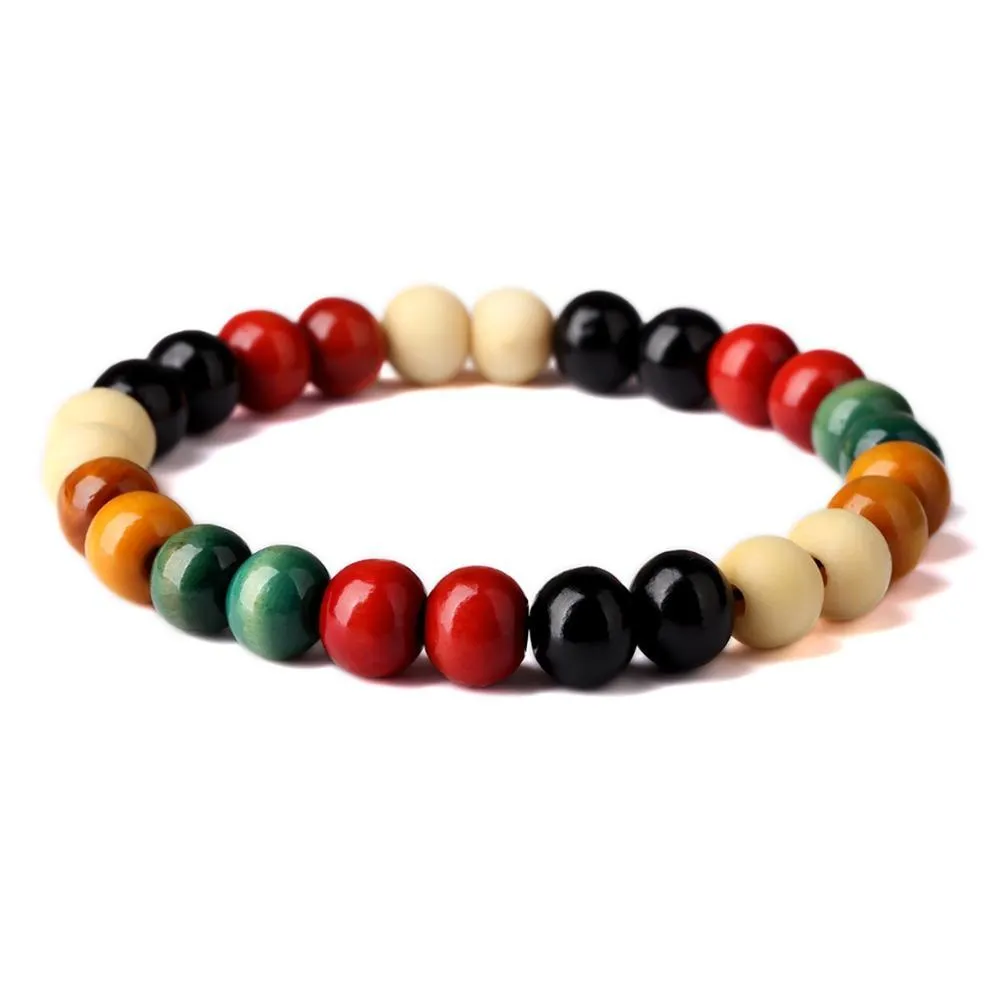 Braccialetto di fascino di perline Colorf 5 perline di legno di colore braccialetto elastico del braccialetto delle donne degli uomini gioielli Hip Hop per la consegna di goccia attuale 2022 braccialetto Dhkbq