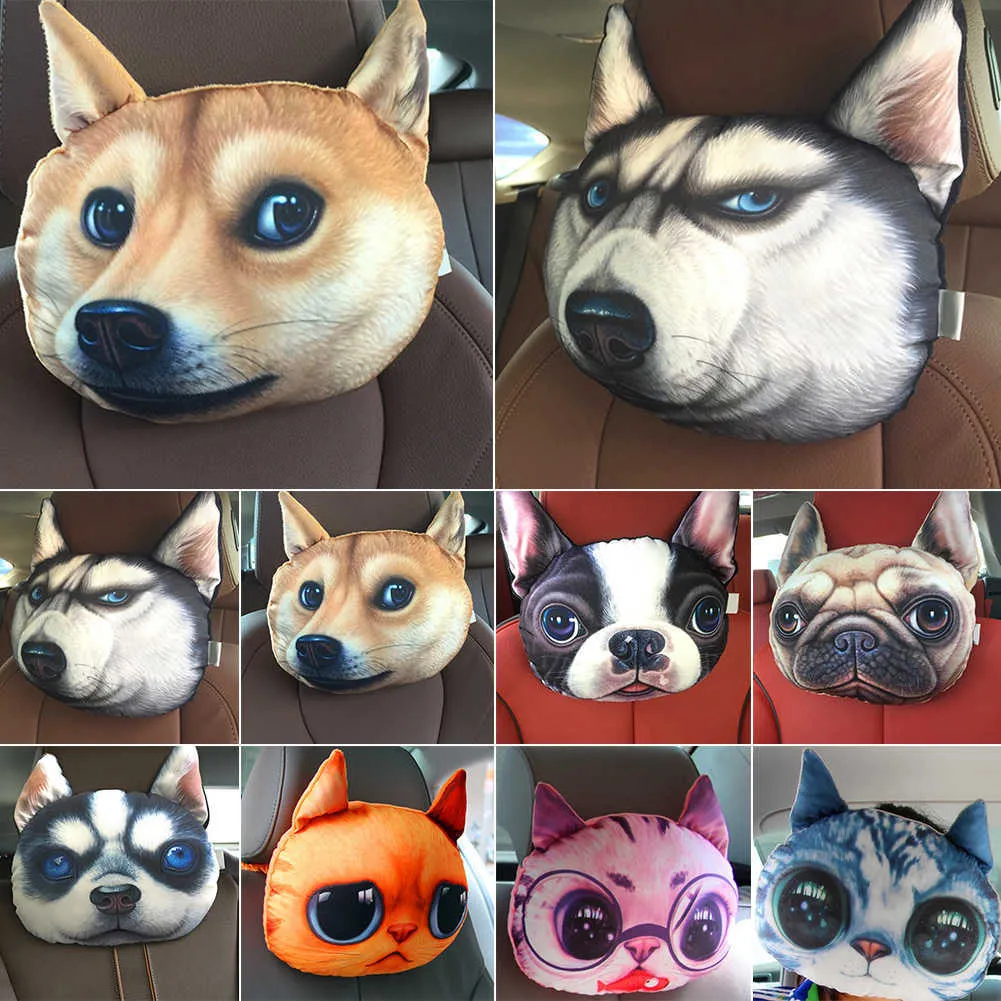 2018 Auto Kopf Nackenstütze Kopfstütze Kissen Sitz Zurück Schöne Hund Katze Tier Huskies Geschenk Präsentieren 3D Auto Styling