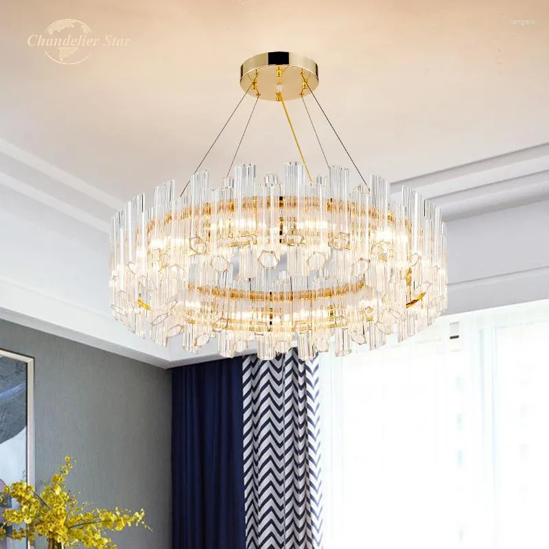 Chandeliers iluminação de luxo de luxo redonda de cristal de cristal lâmpadas internas de ouro de brilho quarto lustre sala de estar hilla luzes acessórios