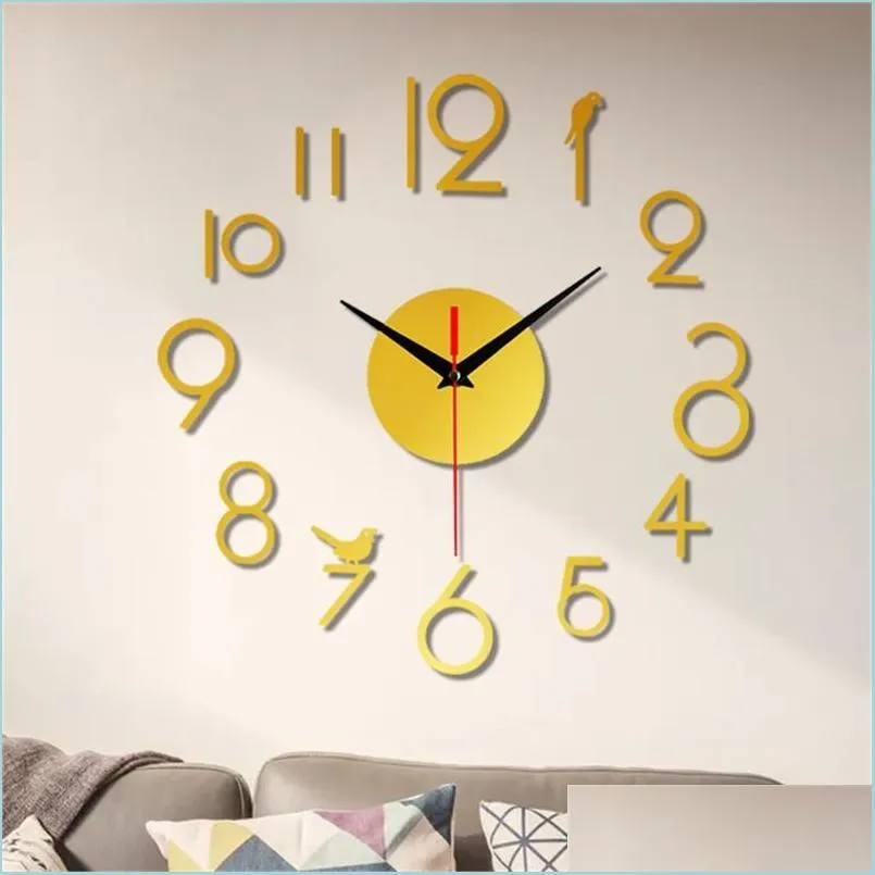 Duvar Saatleri Dekoratif Saat İzle Modern Diy Sessiz Duvar Ev Dekor Ofisi 3D Ayna Yüzey Etiket Saatleri