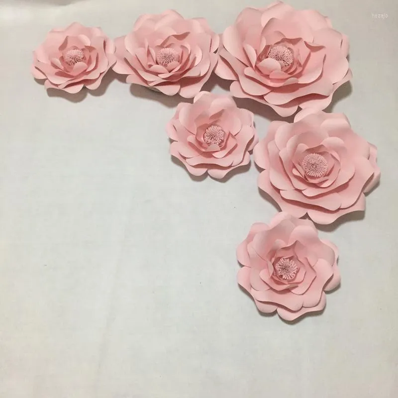 Fleurs décoratives 6 pièces papier géant rose bébé pour décor de fête de mariage de fille ou arrière-plan de stand Po