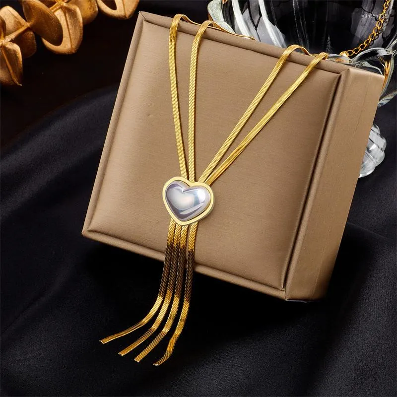 Pendant Necklaces 316L Stainless Steel Gold Color 2-Layer Pearl Tassel Necklace For Women Fashion Girls Clavicle Chain Party Jewelry Gift