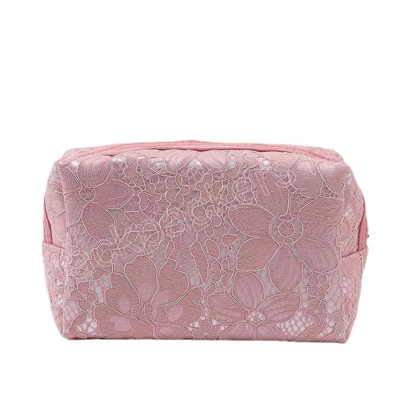 Sac de maquillage en dentelle rose, organisateur de sacs à cosmétiques de voyage de luxe pour femmes et filles, petite trousse de toilette, trousse de beauté Portable pour dames