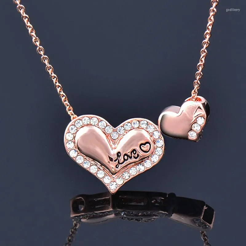 Choker Leeker Double Heart Collese с кубическим цирконом камней розового золота Цвет