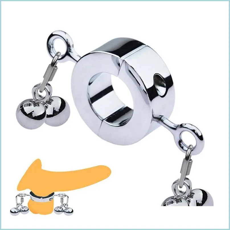 Other Health Beauty Items Metal Penis Ring Male Testicle Ball Stretcher Scrotum Cock Locking Heavy Duty Pendant Weight Bdsm For Me Dhnb5