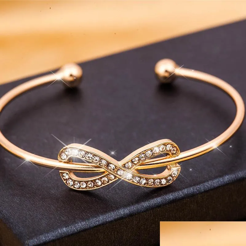 Diamond Bangle Armband Fashion 8 Shaped Opening Jewelry Charm Birthday Surprise Gift for Woman Vintage ￶rh￤ngen Drop D Dhin5