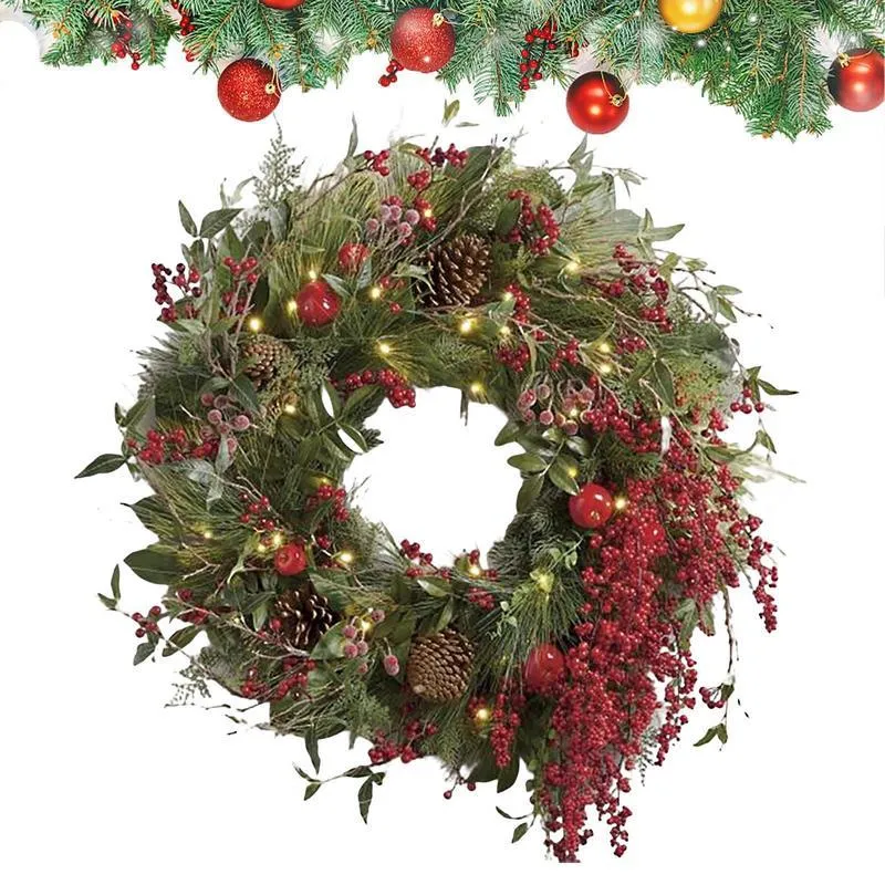 Couronne de fleurs artificielles de noël, guirlande murale suspendue pour porte d'entrée, ornements de maison, pendentifs d'arbre de noël, décor joyeux